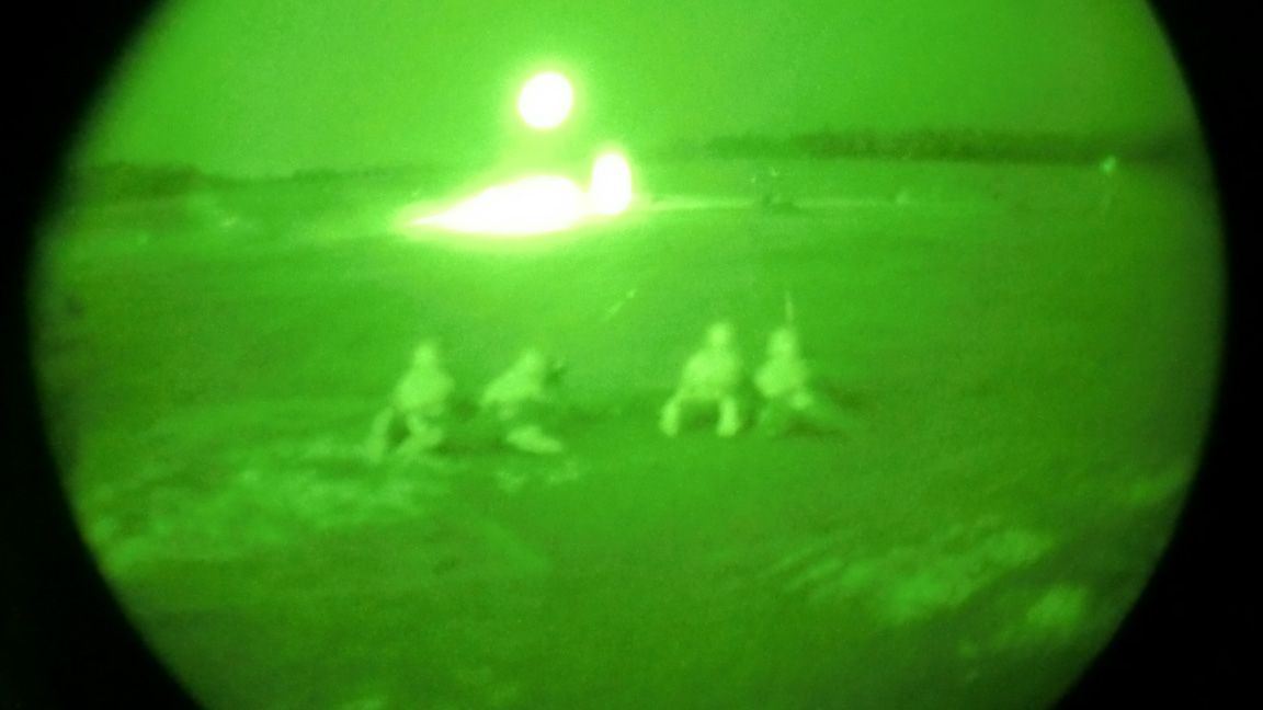 Major Sean Madden in the field seen through infrared goggles.